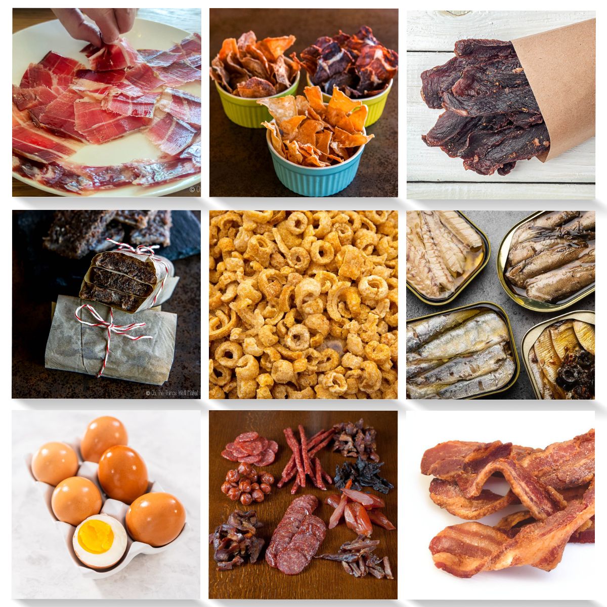 collage of carnivore snack foods