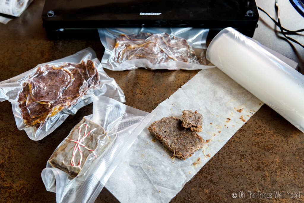 vacuum sealing bars of pemmican and meat chips