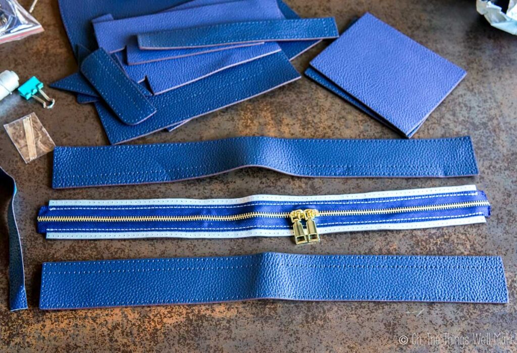 leather zipper and leather strips